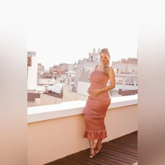 PinkBlush satin smocked bodycon midi dress nwot - Picture 11 of 15